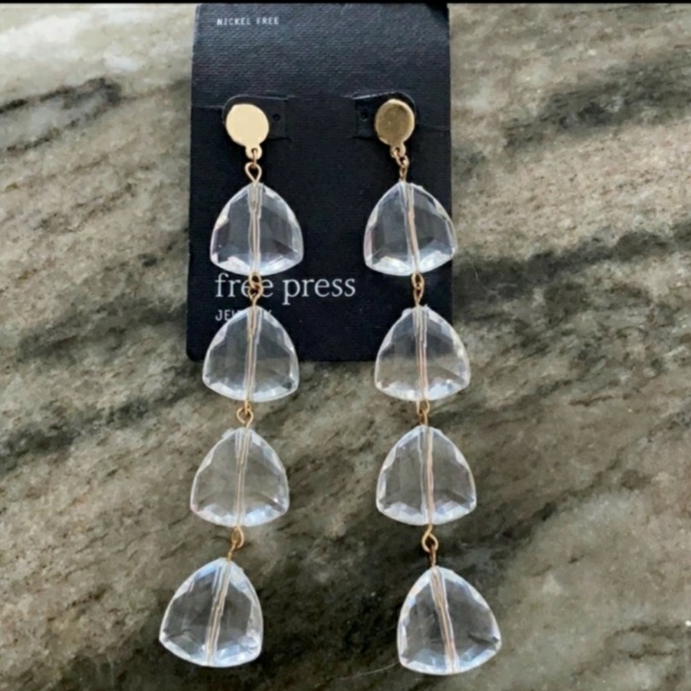 🛍️Nickel Free 4 Clear Plastic Crystal Drop Earrings